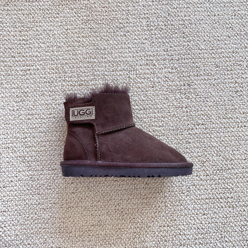 2024 Winter Kids Sheepskin Snow Boots – Shearling‑Lined Velcro, Anti‑Slip Rubber Sole